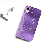 Purple Dripping Glitter Personalised iPhone Case<br><div class="desc">Custom elegant and girly phone case featuring purple faux glitter dripping against a purple faux brushed metallic background. Personalise with your name in a stylish trendy white script with swashes.</div>