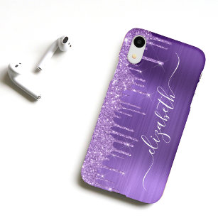 Purple Dripping Glitter Personalised iPhone Case