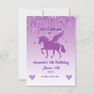 Purple Dripping Glitter Unicorn Invitation