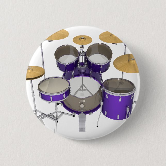 Purple Drum Kit: 6 Cm Round Badge (Front)