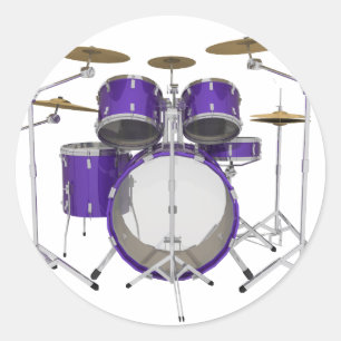Purple Drum Kit: Classic Round Sticker