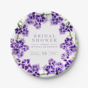 Purple duranta watercolor flower bridal shower paper plate