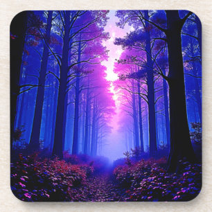 Purple Dusk Woods: Surreal Art Coaster