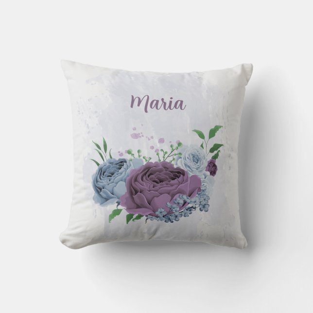 Purple dusty blue floral  cushion (Front)