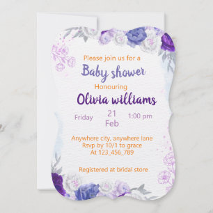 Purple Dusty blue Floral Delight for Baby Shower Invitation