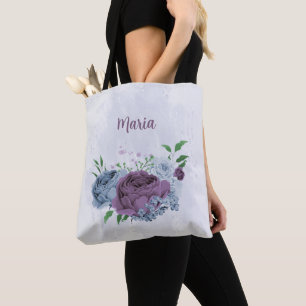 Purple dusty blue floral  tote bag