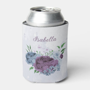 Purple dusty blue floral wedding can cooler