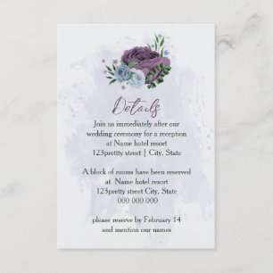 Purple dusty blue floral wedding details enclosure card
