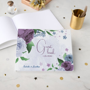 Purple dusty blue floral wedding guest book