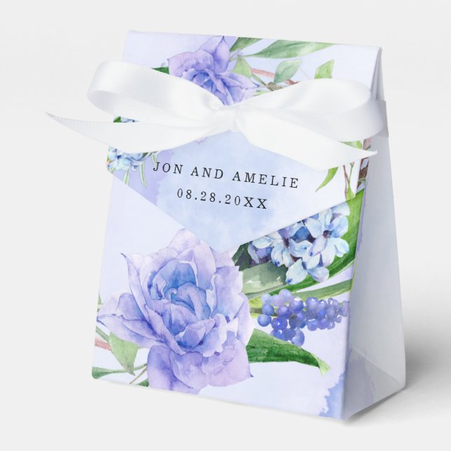Purple Dusty Blue Tulip Peony Wedding Favour Box (Front Side)