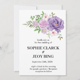 Purple Dusty Rose Floral Wedding Invitation