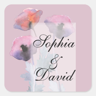 Purple dusty rose poppy square sticker