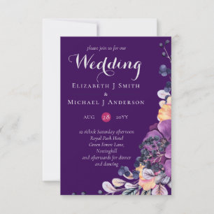 Purple Dynasty Dark Floral Budget Wedding Invites
