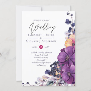 Purple Dynasty Dark Floral Budget Wedding Invites