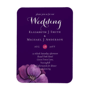 Purple Dynasty Dark Floral Budget Wedding Invites Magnet