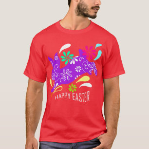 Purple Easter Bunny With Flowers On Happy Easter T-Shirt