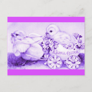 Purple Easter Chicks with Floral Easter Egg Coach Holiday Postcard