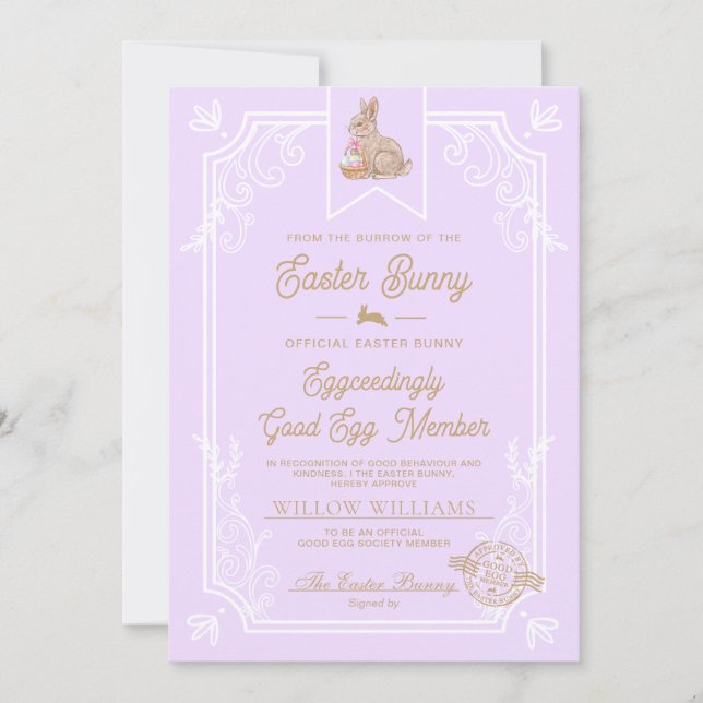 Purple Easter Good Egg Member Certificate Card (Front)