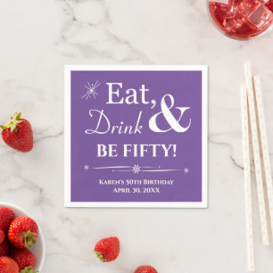 Purple Eat Drink Be Fifty Retro 50th Birthday Napkin