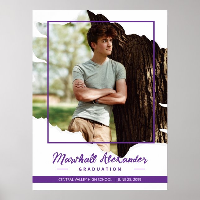 Purple Edgy Abstract Torn Photo Graduation Poster (Front)
