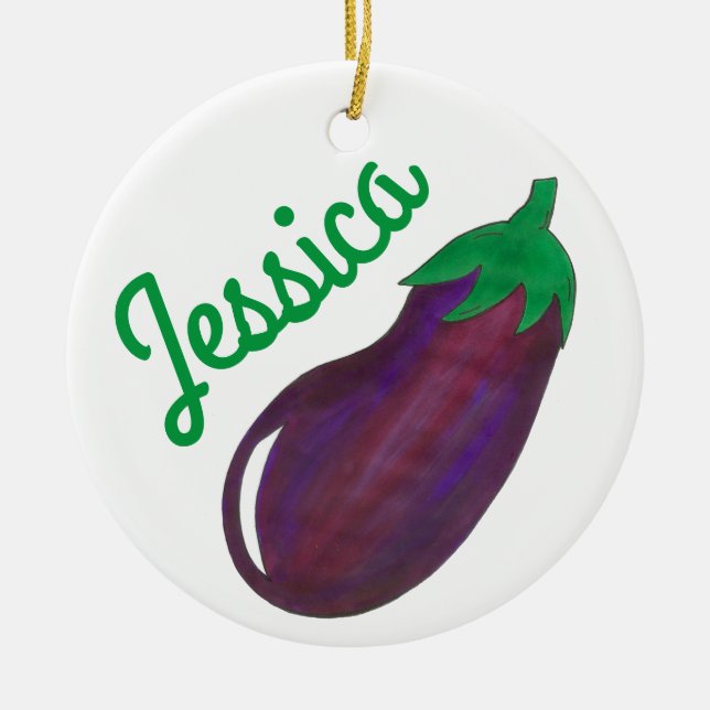 Purple Eggplant Aubergine Vegetable Foodie Ceramic Ornament (Front)