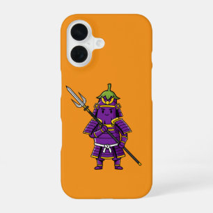 Purple Eggplant Samurai Warrior with Spear Illustr iPhone 16 Case