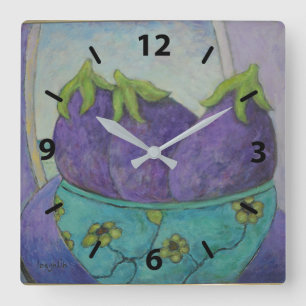 Purple Eggplant Square Wall Clock