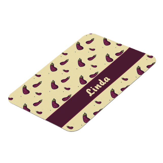 Purple eggplants on yellow magnet (Left Side)