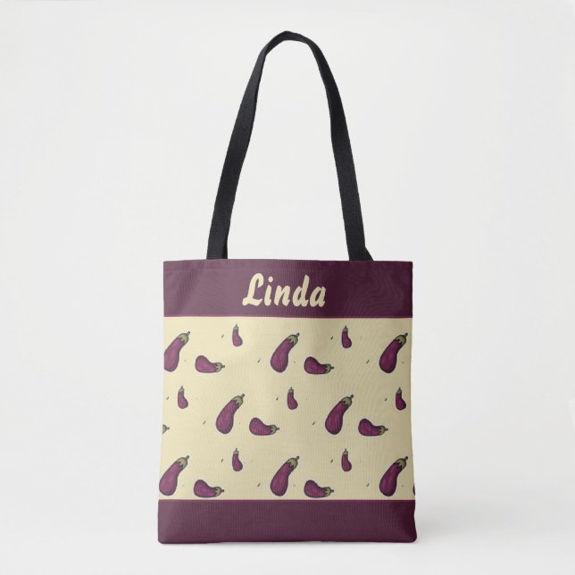 Purple eggplants on yellow tote bag (Front)