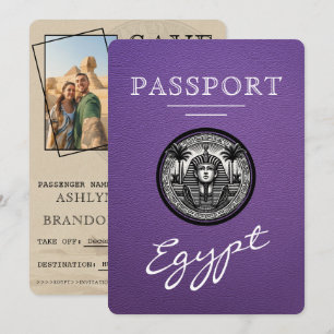Purple Egypt Passport Wedding Save the Date