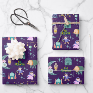 Purple Eid Al-Fitr Mubarak Wrapping Paper Sheet