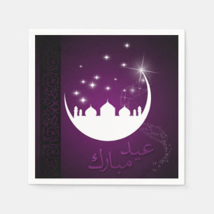 Purple Eid Mubarak Moon Mosque Napkin