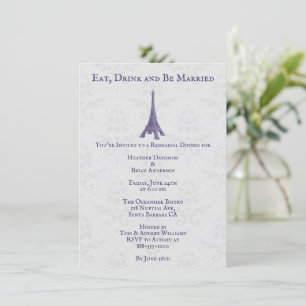 Purple Eiffel Tower Damask Rehearsal Dinner Invitation