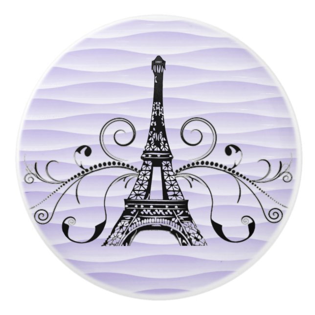Purple Eiffel Tower Flourish Ceramic Pull (Front)