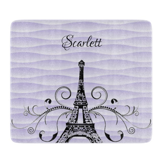 Purple Eiffel Tower Flourish Cutting Board (Front)
