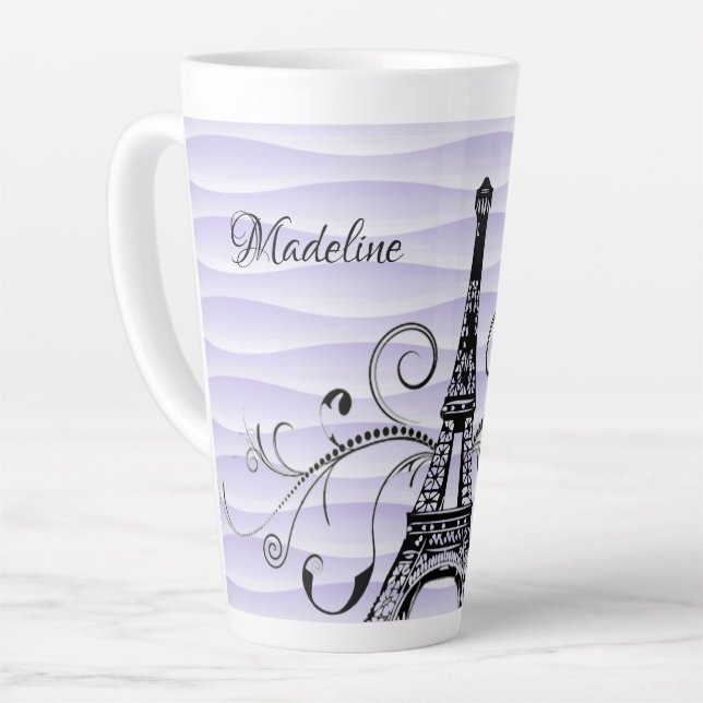 Purple Eiffel Tower Flourish Latte Mug (Left Angle)