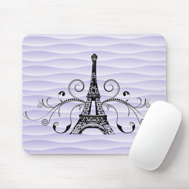 Purple Eiffel Tower Flourish Mouse Pad (With Mouse)