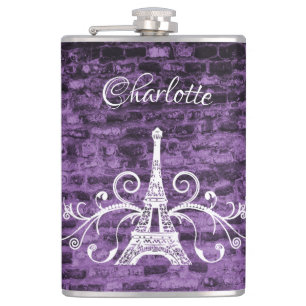 Purple Eiffel Tower Grunge Flask