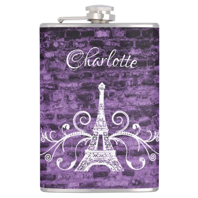 Purple Eiffel Tower Grunge Flask (Front)