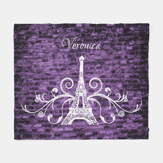 Purple Eiffel Tower Grunge Fleece Blanket (Front (Horizontal))
