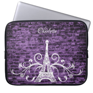 Purple Eiffel Tower Grunge Laptop Sleeve