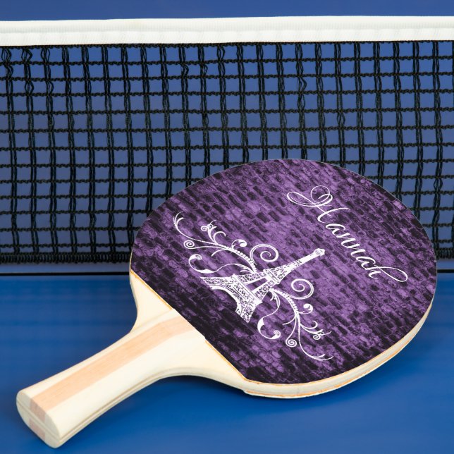 Purple Eiffel Tower Grunge Ping Pong Paddle (Insitu)
