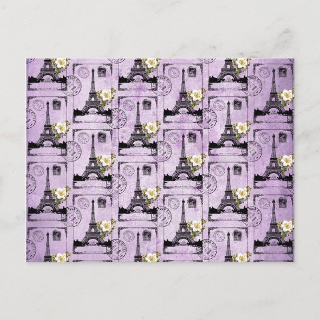 Purple Eiffel Tower Post Card Stamps (Front)