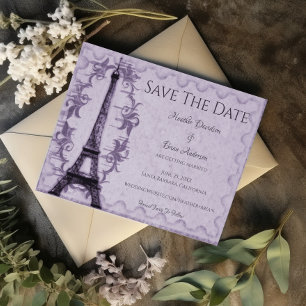 Purple Eiffel Tower Save The Date Announcement