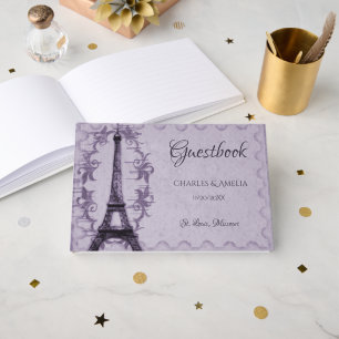 Purple Eiffel Tower Wedding Day Guestbook