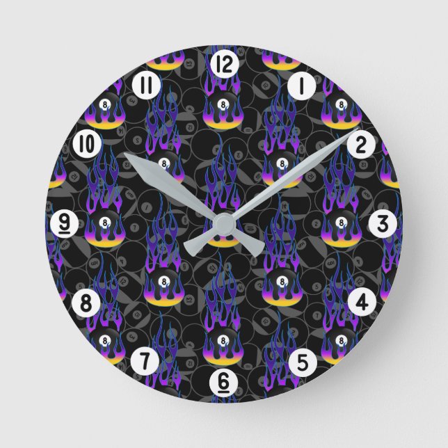 Purple Eight Ball Round Clock (Front)