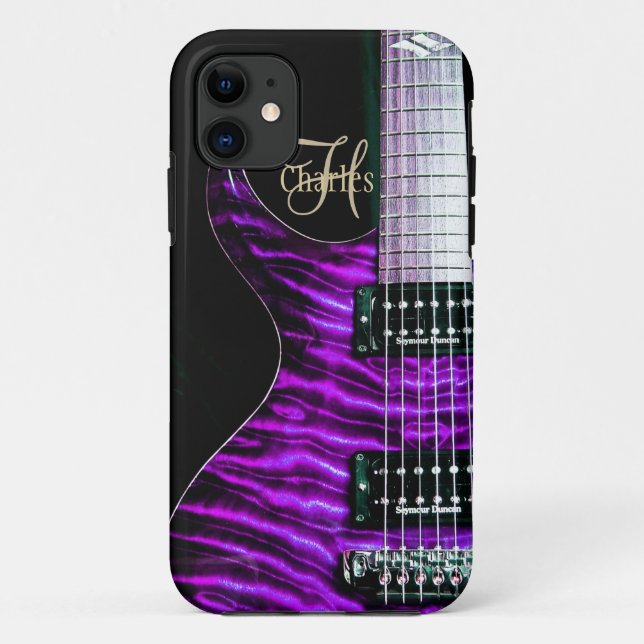 Purple Electric Guitar Monogram iPhone Case (Back)