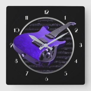Purple Electric Guitar Square Wall Clock