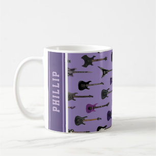 💜 Purple electric guitars, with name Coffee Mug