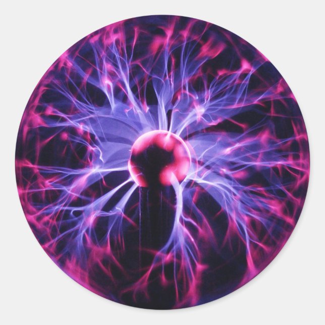 Purple Electricity Eminating from a Plasma Lamp Classic Round Sticker (Front)